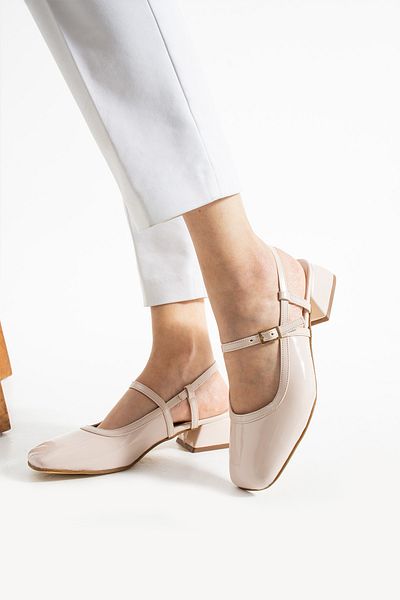Papuckurdu Ten Patent Leather Short Block Heeled Ballerina Shoes