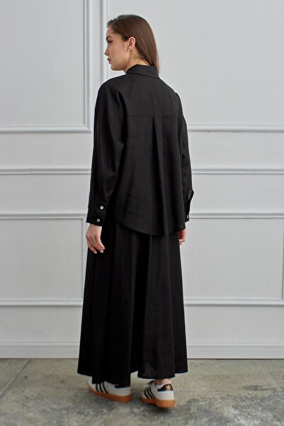 QANU Azur Linen Skirt Suit Black