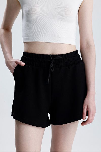 Warasiva Women's Black Shorts Modal Fabric Soft Textured Stretchy Lycra Lace-Up Double Pocket Shorts