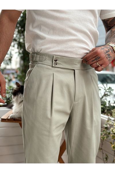 manch collection High Waist Double Button Italian Cut Pants Green