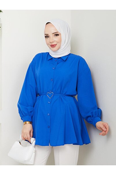 AVK MODA Cămașă tunică cu detaliu de curea din terikoton pentru femei