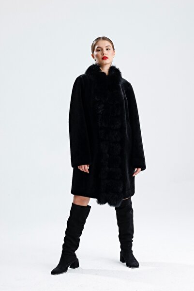 ÖZEL ASPAVA DERİ Kadın kürk manto 452025 siyah ÖZEL ASPAVA DERİ