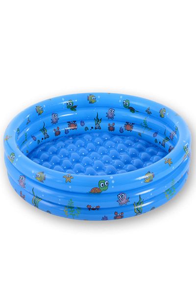 Picodino Round inflatable pool for children, with 3 rings, Sea Animals design, 1m, Blue