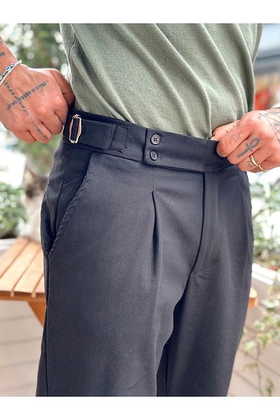 manch collection High Waist Double Button Italian Cut Pants Black