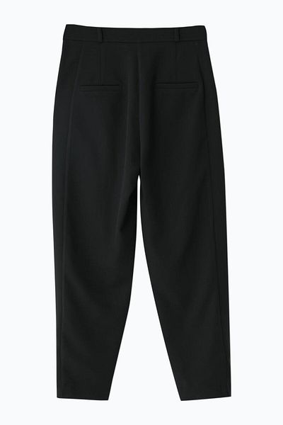 Puane Women's Black Colored Pleated Legs Stylish Button Detailed Carrot Type Trousers 18123
