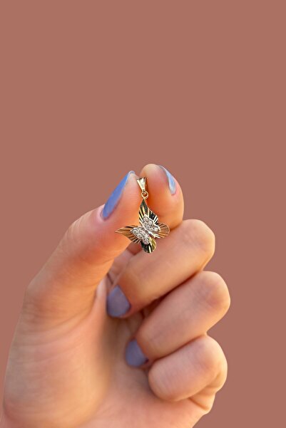 Altınaşkı Taşlı Kelebek Altın Kolye Ucu