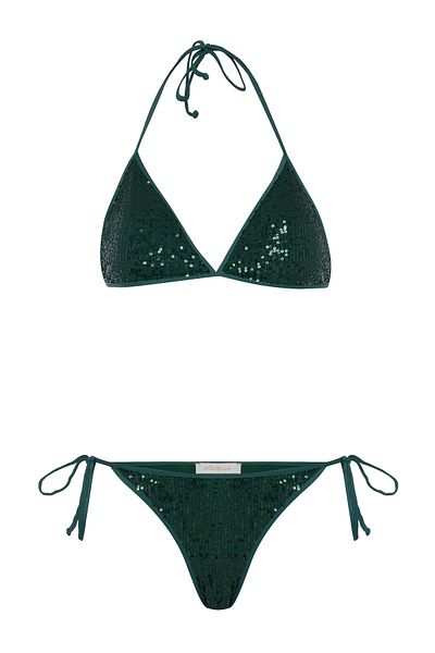 AQUELLA Sequin Green Triangle Bikini Set