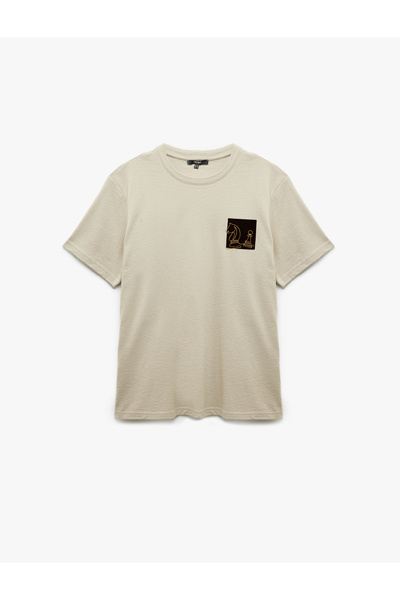 Koton Короткий рукав, прямий крій, бавовняна футболка з велосипедним коміром та вишивкою