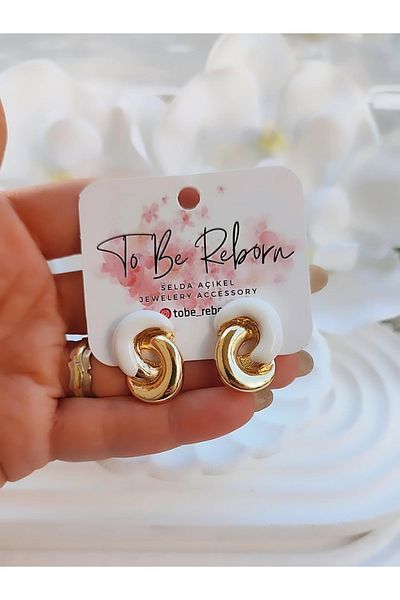 To Be Reborn Steel Enamel Double Half Hoop Earrings