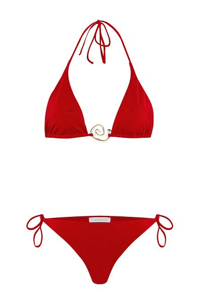 AQUELLA Red Long Triangle Bikini Set with Accessories