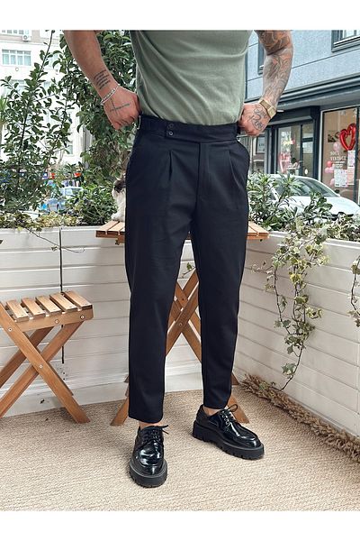 manch collection High Waist Double Button Italian Cut Pants Black