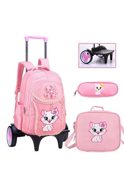 MIANDREE Troller Backpack for Girls, MIANDREE®, Pencil Case, Handbag, Pink Color, Capacity 37 l