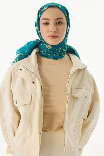 FENZA SCARF Lina Pattern Cotton Shawl - Petrol