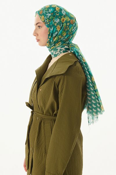FENZA SCARF Floral Pattern Cotton Shawl - Green