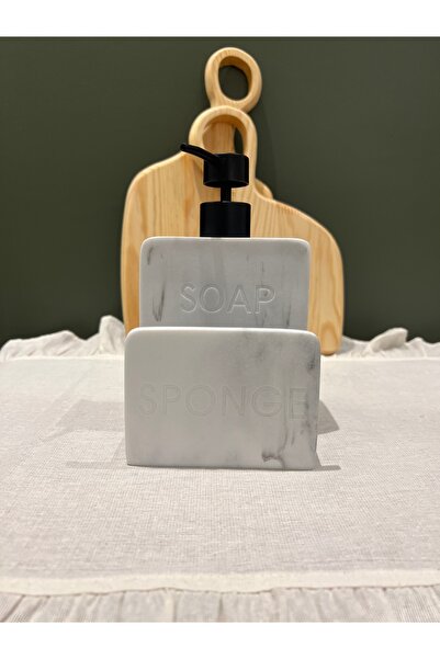 Sade Hediye Mermer Desenli Modern Sıvı Sabunluk/Süngerlik Bölmeli