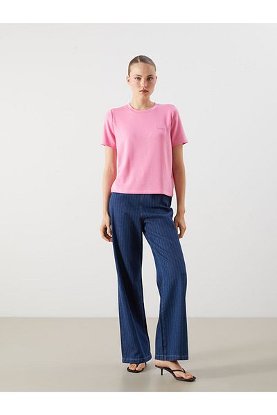 LC Waikiki Jeans Indigo Waist Elastic Striped Wideleg Women's Jean Pants