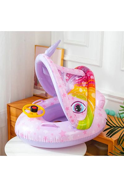 Picodino Inflatable boat with steering wheel, removable sunshade and child support, Unicorn model