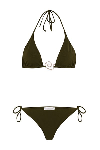 AQUELLA Khaki Long Triangle Bikini Set with Accessories