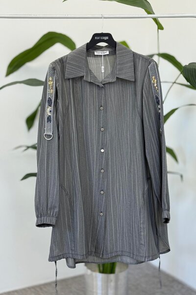 FUAT GÜRSEN Fuat Gurshen 3627 Sleeve Bead Detailed Tunic - Gray