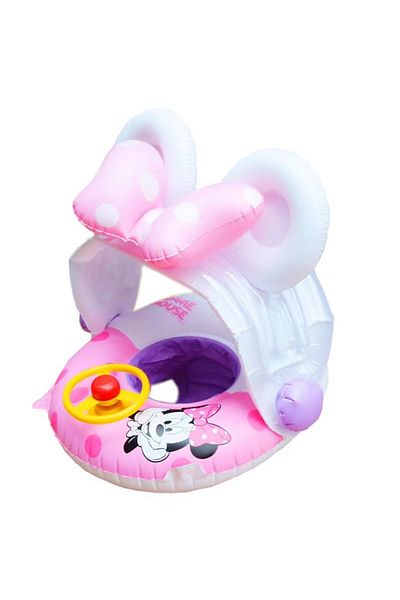 Picodino Inflatable swimming ring with steering wheel, roof and support for children, safe and fun, Minnie Mouse