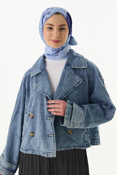 FENZA SCARF Ethnic Pattern Cotton Shawl - Baby Blue-Navy Blue