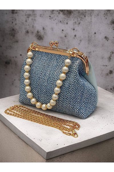 Babydoll Bag Women's Straw Look Bead Handle Hand and Shoulder Bag (20X15 cm)