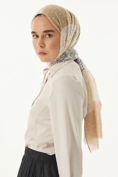FENZA SCARF Ethnic Pattern Cotton Shawl - Cream-Beige