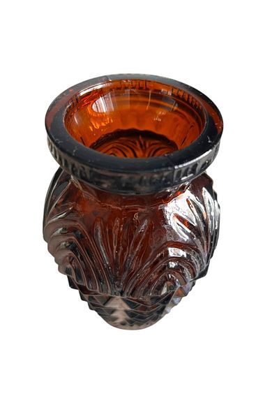 onyyapim Antique Amber Cut Bottle Glass Wine Vase with Relief Craftsmanship on Top