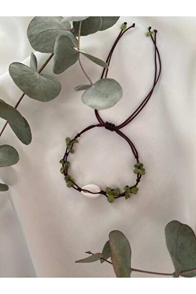 sabiha aksesuar doğal zebercet(peridot) taşlı deniz kabuklu ip bileklik