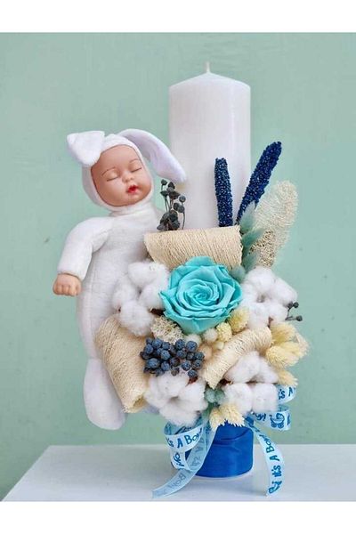 JPT Baby Bunny imitates Anne Geddes white Baptism Candle