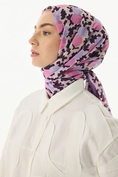 FENZA SCARF Geometric Pattern Cotton Shawl - Lilac-Powder