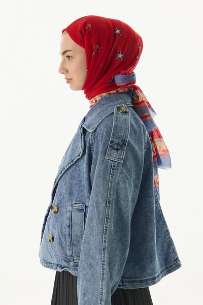 FENZA SCARF Ocean Pattern Cotton Shawl - Red