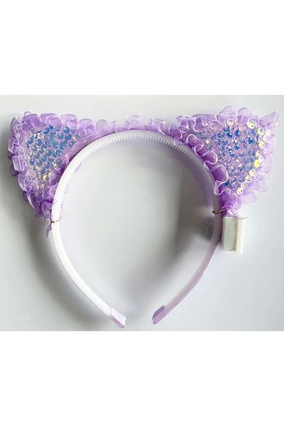 No8 Home Purple Sequined Led Lighted Cat Ear Crown with Lace Edges 17X19 cm