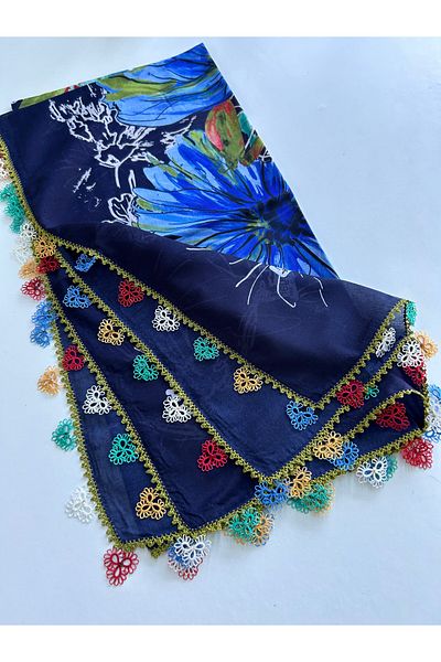 REYYAN Navy Blue Handmade Shuttle Lace Κέντημα γραφής/ Shuttle Lace/Shuttlework Yemeni/Χειροποίητο τυρόπιτα/Κάλυμμα κεφαλιού