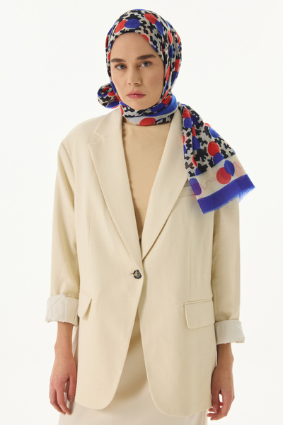 FENZA SCARF شال قطن بنمط هندسي - ساكس-أحمر