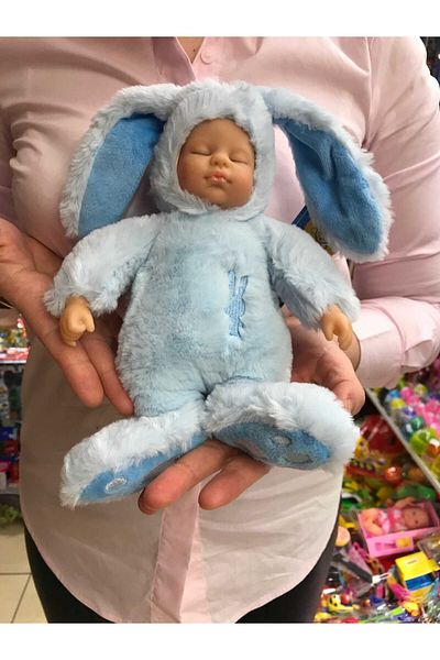 JPT Baby bunny Anne Geddes style fluffy blue Baptism Candle