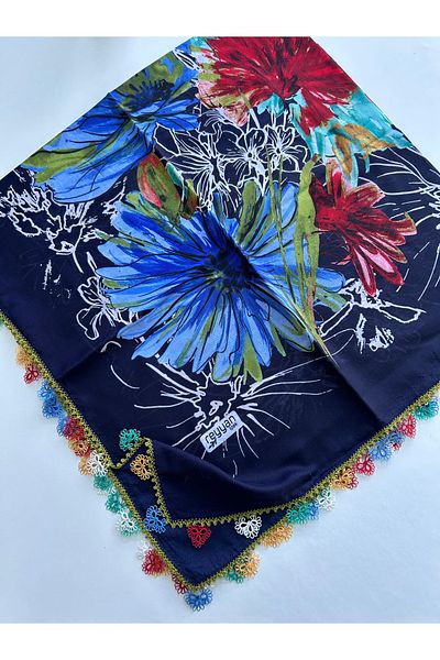 REYYAN Navy Blue Handmade Shuttle Lace Κέντημα γραφής/ Shuttle Lace/Shuttlework Yemeni/Χειροποίητο τυρόπιτα/Κάλυμμα κεφαλιού