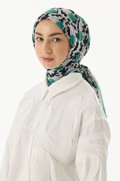 FENZA SCARF Geometric Pattern Cotton Shawl - Green