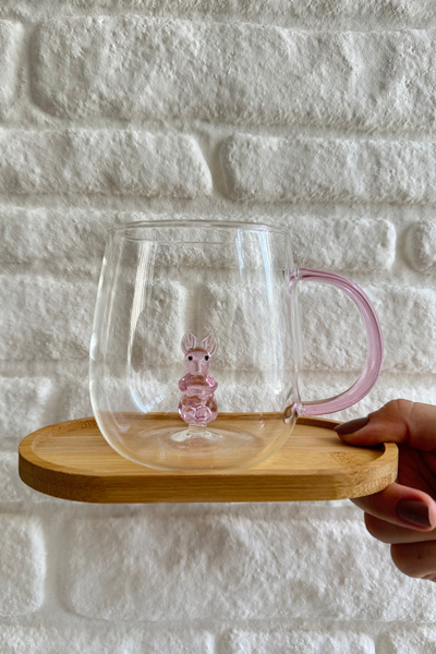 yeninesilevim İçi Üç Boyutlu Renkli Hayvan Figürlü Tombul Cam Kupa Bardak 350 mL
