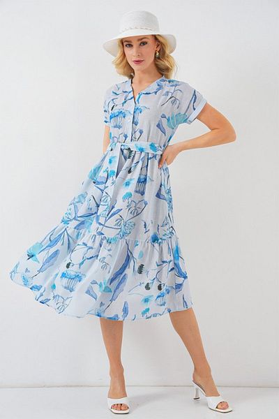 MRA Fashion Patterned Short Sleeve Dress 2558 - Blue
