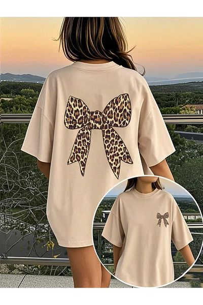 New Shine Μπλουζάκι Unisex Oversize Leopard Ribbon με στάμπα στην πλάτη