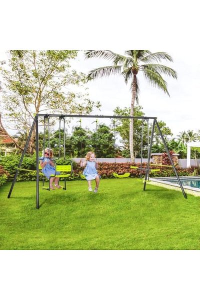 ALBADER Metal Swing Set With 4 Swing Games Group, Outdoor Swings For Kids, Heavy-Duty Playsets