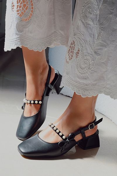 POLKA STORE Gentle Pearl Short Block Heeled Women's Shoes