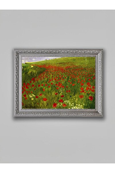 WoodyArts Polje crvenog cveća - Sivi antikvitetni okvir