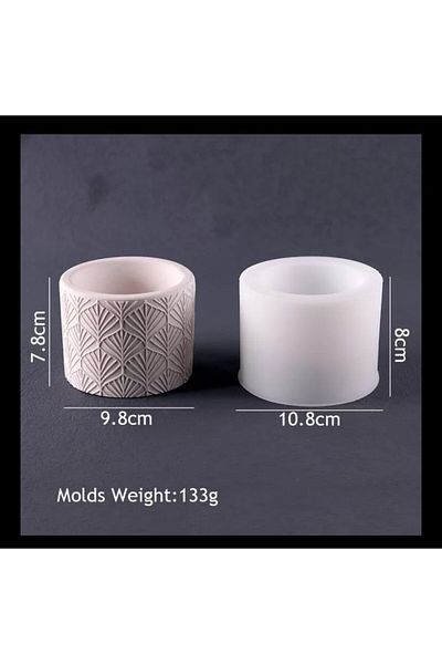 ElHobi Leaf Model Round Concrete Flower Pot Mold - Hobby Silicone Mold - Code: 1158