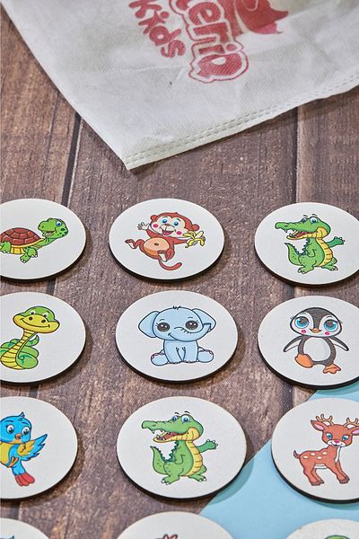 TOTTERİQ 24 Piece Wooden Memory Game - Wild Animals Themed Educational Matching Game