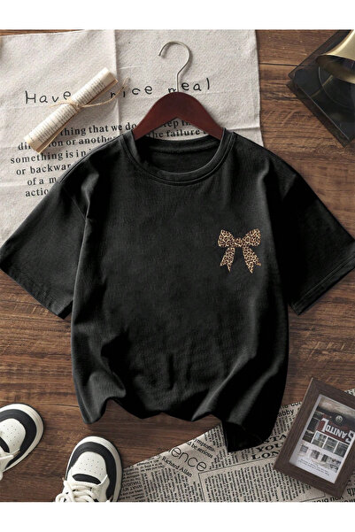 New Shine Unisex Oversize Leopard Ribbon Back Printed T-Shirt