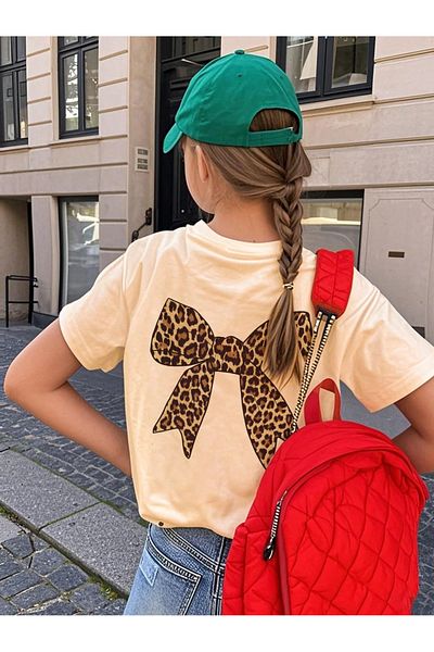 New Shine Μπλουζάκι Unisex Oversize Leopard Ribbon με στάμπα στην πλάτη