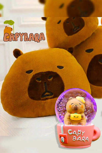 zozoya Capybara Polar Büyük Yastık & Kapibara Işıklı Kar Küresi