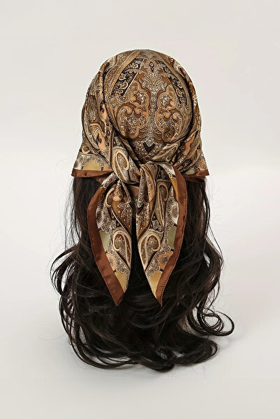 MODA Bohemian Bandana Ethnic Patterned Shiny Fabric Brown Scarf